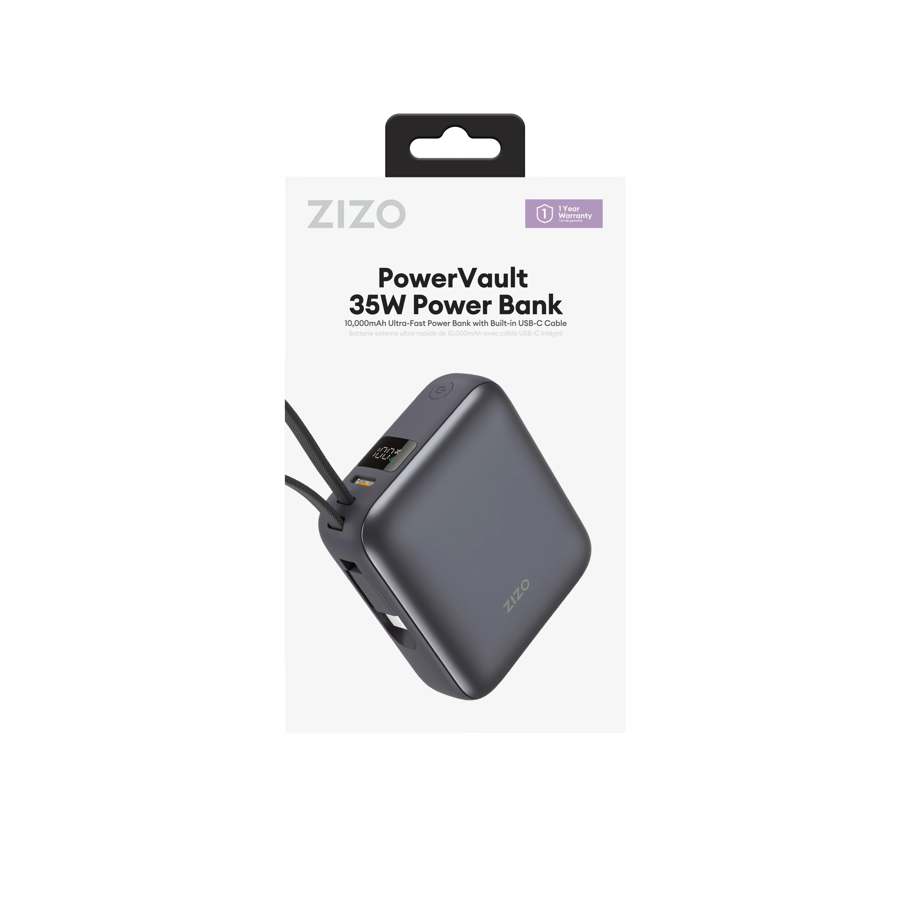 ZIZO PowerVault 35W Power Bank 10,000mAh with Built-in USB-C Cable - Space Black - Image 6