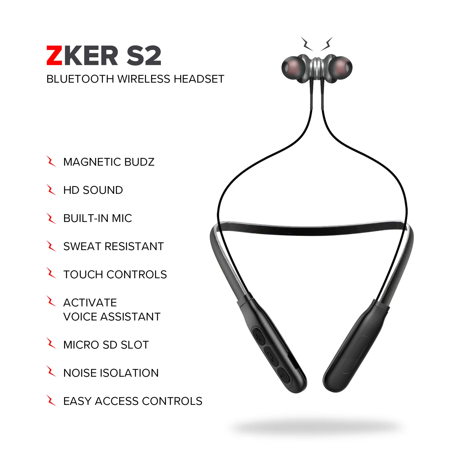 ZIZO ZKER S2 Wireless Bluetooth Neckband Headset - Image 9